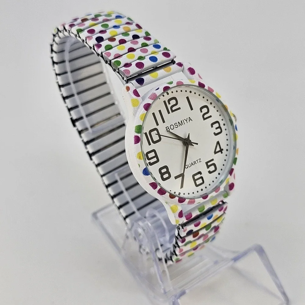 36MM Women's Watch White Dial Polka Multicolor Strech Band‎ 6.5